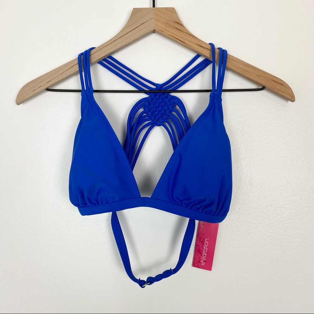 Royal blue triangle bikini top with strapy back size large